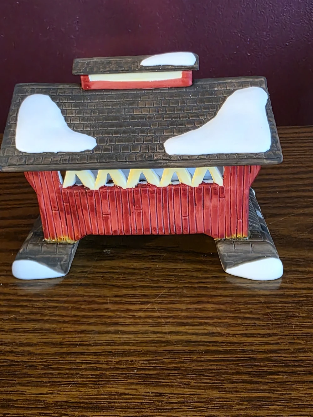 Dept 56 Heritage Village Red Covered Bridge Maple Creek Porcelain Hand Painted